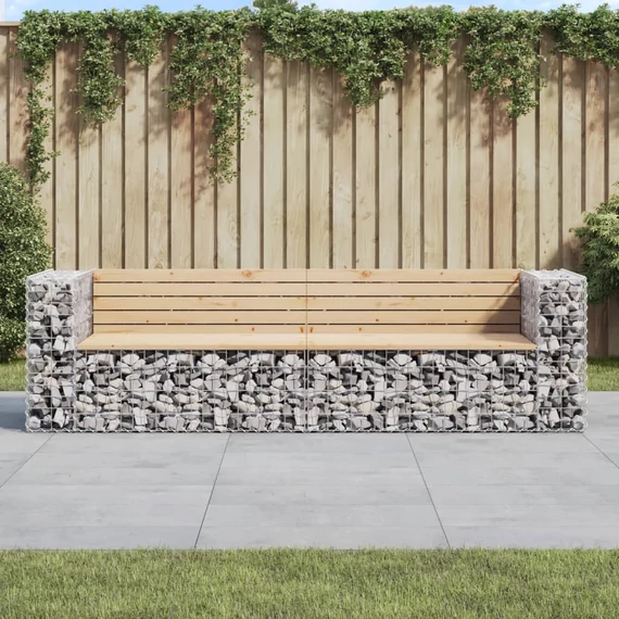VidaXL tömör fenyőfa gabion kerti pad 244x71x65,5 cm