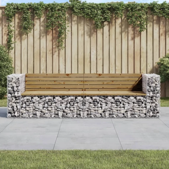 VidaXL tömör impregnált fenyőfa gabion kerti pad 244x71x65,5 cm
