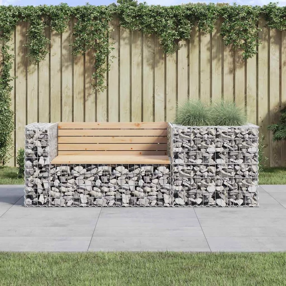 VidaXL tömör fenyőfa kerti pad gabion kosárral