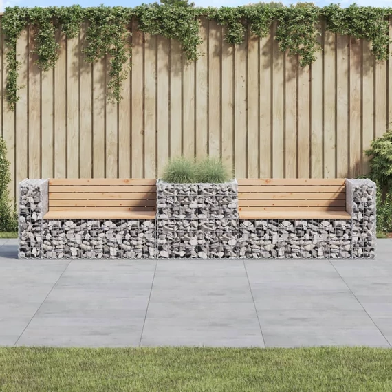 VidaXL tömör fenyőfa kerti pad gabion kosárral