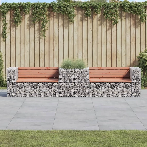 VidaXL tömör duglászfenyő kerti pad gabion kosárral
