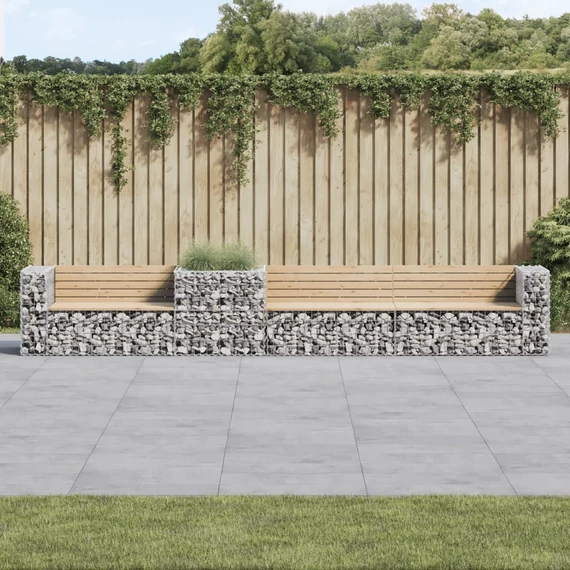 VidaXL tömör fenyőfa kerti pad gabion kosárral