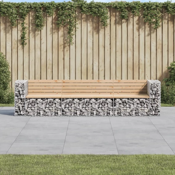 VidaXL tömör fenyőfa gabion kerti pad 287x71x65,5 cm
