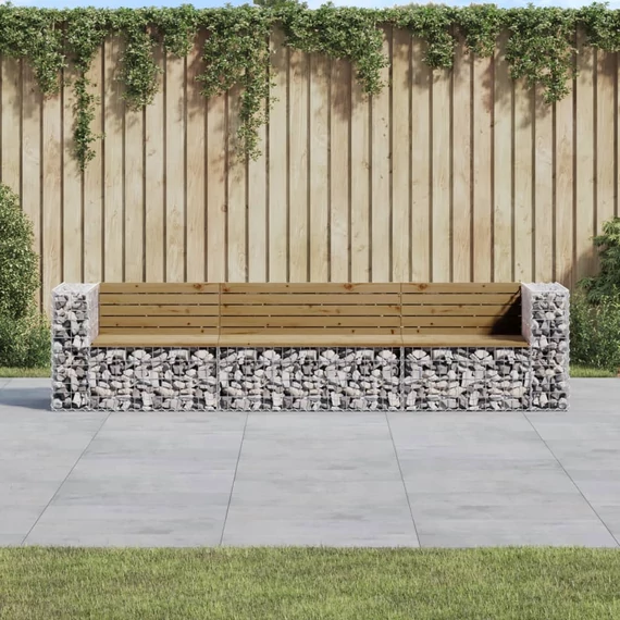 VidaXL tömör impregnált fenyőfa gabion kerti pad 287 x 71 x 65,5 cm