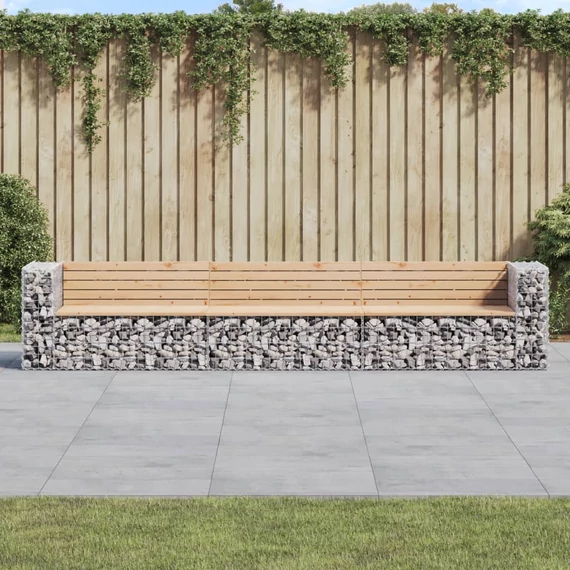 VidaXL tömör fenyőfa gabion kerti pad 347x71x65,5 cm