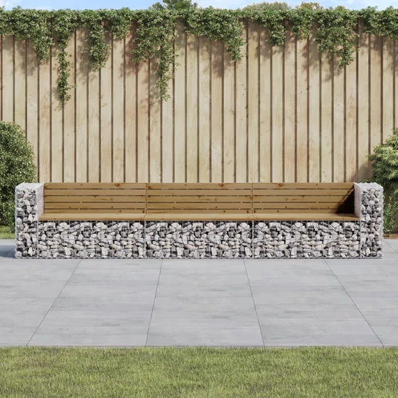 VidaXL tömör impregnált fenyőfa gabion kerti pad 347x71x65,5 cm