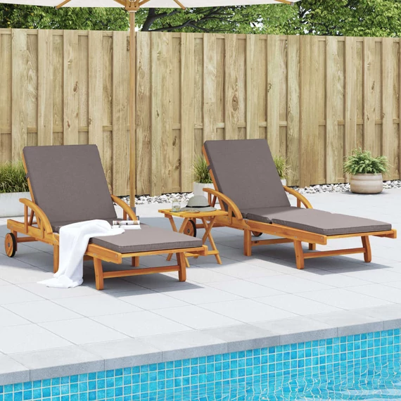 VidaXL 2 db tömör akácfa napozóágy párnával 200 x 68 x 83 cm