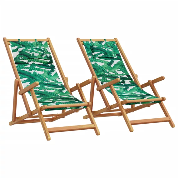 VidaXL 2 db összecsukható levélmintás szövet és tömör fa strandszék