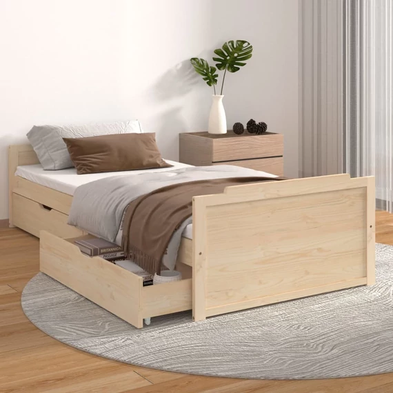 VidaXL tömör fenyőfa ágykeret fiókkal 90 x 200 cm