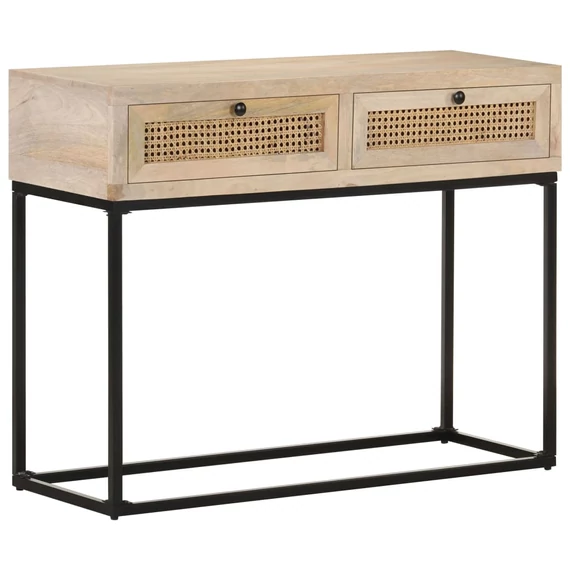 VidaXL tömör mangófa és természetes nád tálalóasztal 100 x 35 x 76 cm