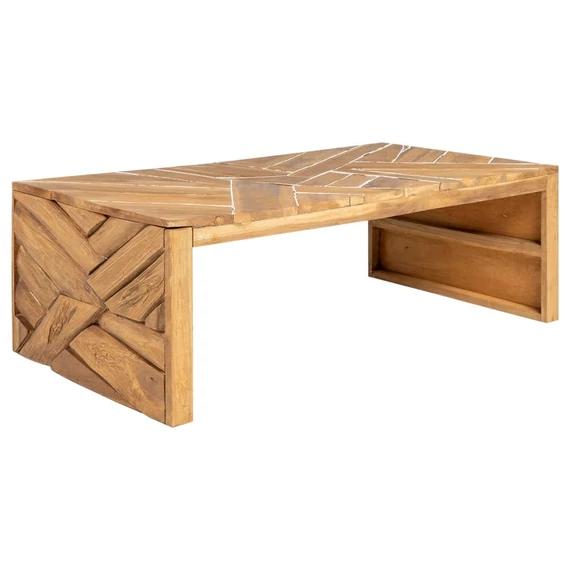 VidaXL eróziós tömör tíkfa dohányzóasztal 110 x 35 x 38 cm