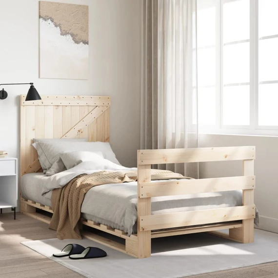 VidaXL tömör fenyőfa ágykeret fejtámlával 90 x 200 cm