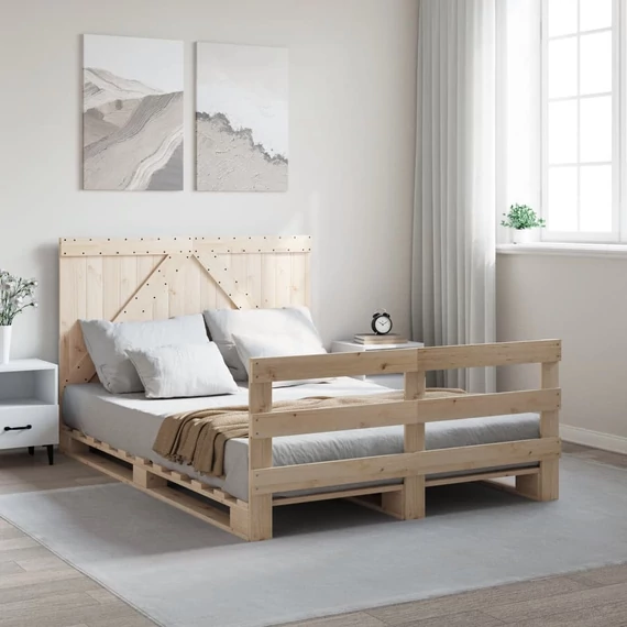 VidaXL tömör fenyőfa ágykeret fejtámlával 140 x 200 cm