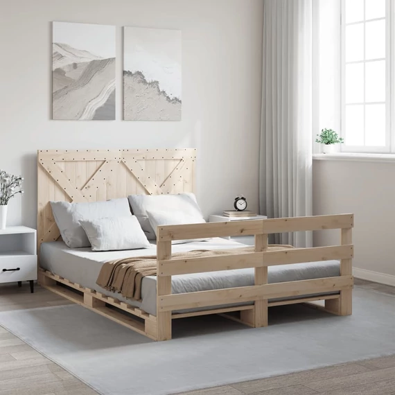 VidaXL tömör fenyőfa ágykeret fejtámlával 160 x 200 cm