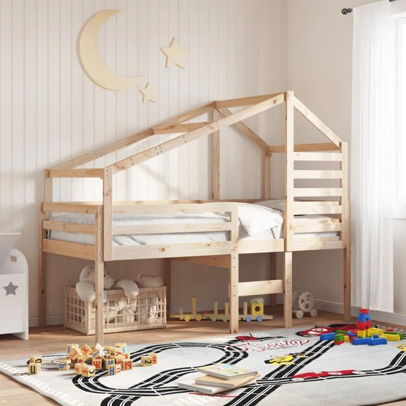 VidaXL tömör fenyőfa magasított ágy tetővel 90 x 200 cm