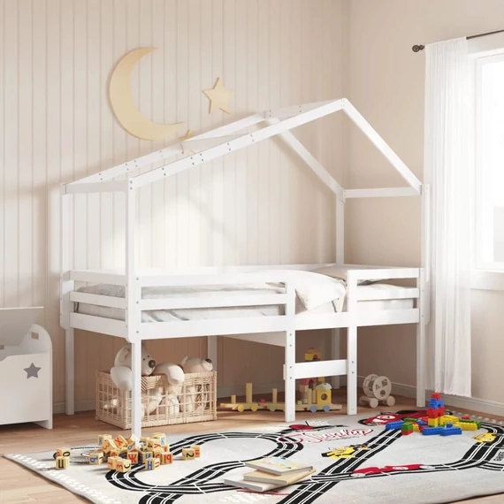 VidaXL fehér tömör fenyőfa magasított ágy tetővel 90 x 200 cm