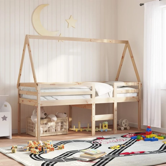 VidaXL tömör fenyőfa magasított ágy tetővel 90 x 200 cm