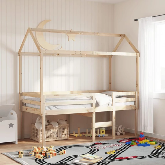 VidaXL tömör fenyőfa magasított ágy tetővel 90 x 200 cm