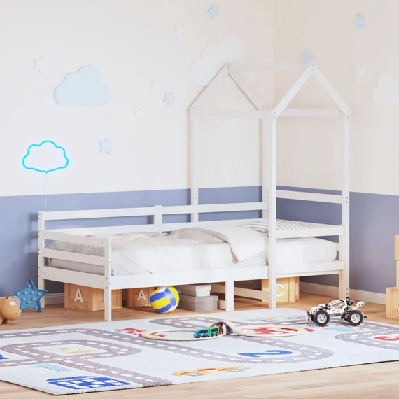 VidaXL fehér tömör fenyőfa kanapéágy tetővel 90 x 200 cm