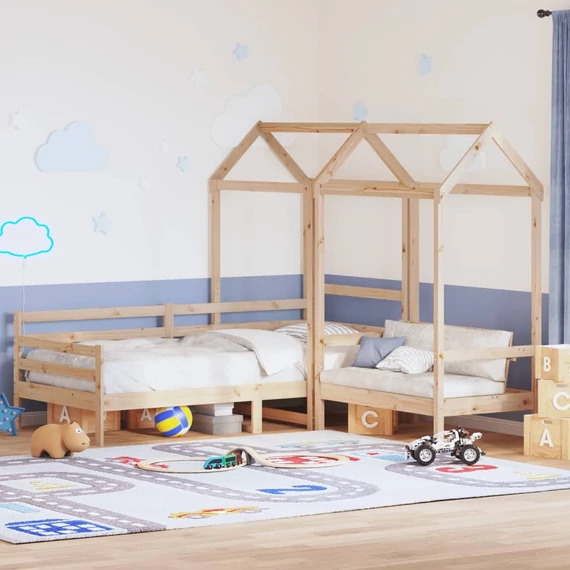 VidaXL tömör fenyőfa kanapéágy és pad tetővel 90 x 200 cm