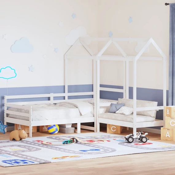 VidaXL fehér tömör fenyőfa kanapéágy és pad tetővel 90 x 200 cm