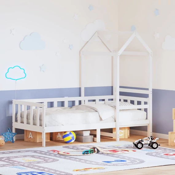 VidaXL fehér tömör fenyőfa kanapéágy tetővel 90 x 200 cm