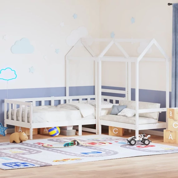 VidaXL fehér tömör fenyőfa kanapéágy és pad tetővel 90 x 200 cm