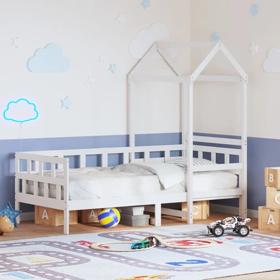 VidaXL fehér tömör fenyőfa kanapéágy tetővel 90 x 200 cm