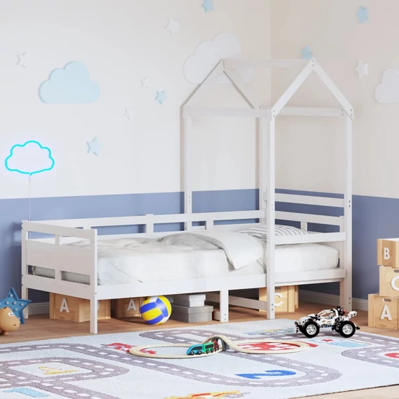 VidaXL fehér tömör fenyőfa kanapéágy tetővel 90 x 200 cm
