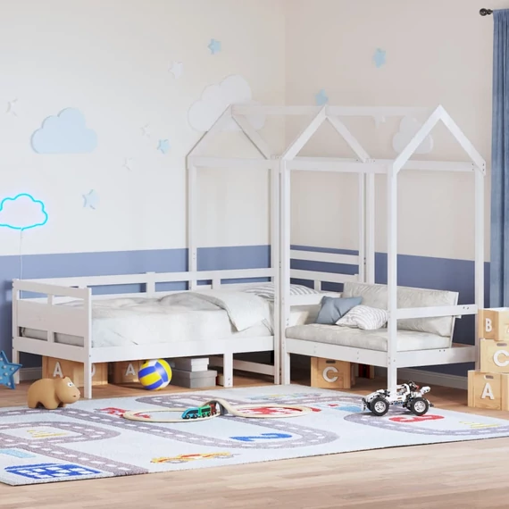 VidaXL fehér tömör fenyőfa kanapéágy és pad tetővel 90 x 200 cm