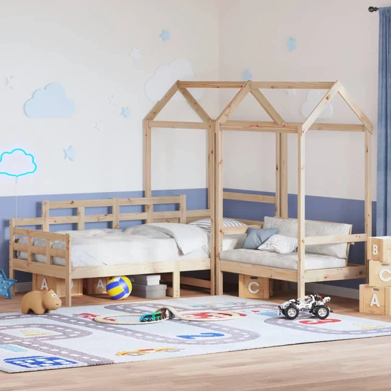 VidaXL tömör fenyőfa kanapéágy és pad tetővel 90 x 200 cm