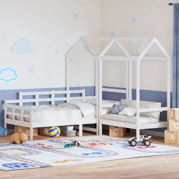 VidaXL fehér tömör fenyőfa kanapéágy és pad tetővel 90 x 200 cm