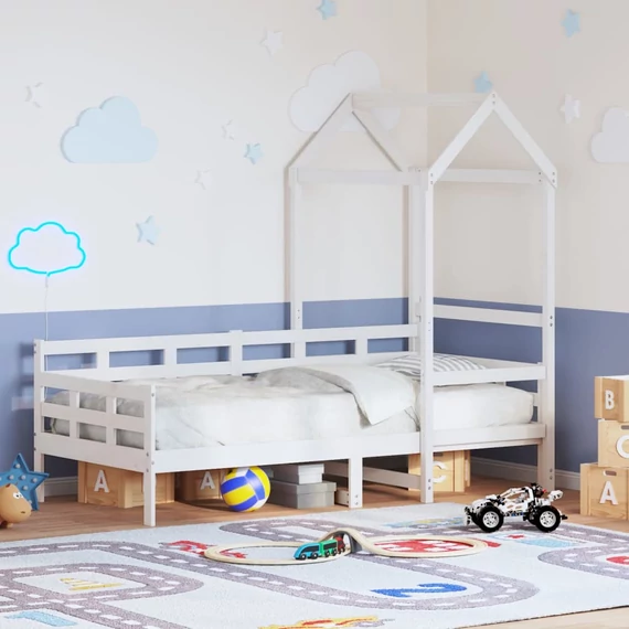 VidaXL fehér tömör fenyőfa kanapéágy tetővel 90 x 200 cm