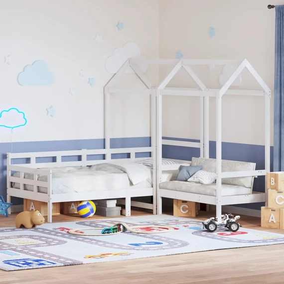 VidaXL fehér tömör fenyőfa kanapéágy és pad tetővel 90 x 200 cm