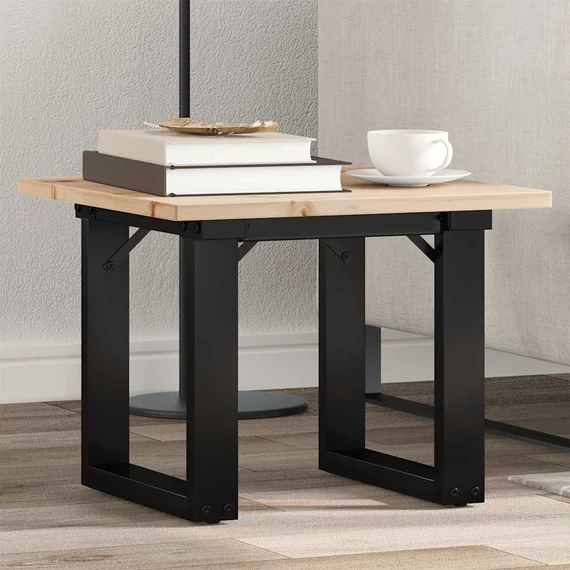VidaXL tömör fenyőfa és öntöttvas dohányzóasztal O-vázzal 50x50x35 cm