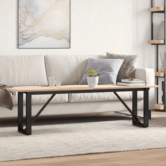 VidaXL tömör fenyőfa és öntöttvas dohányzóasztal O-vázzal 160x40x45 cm