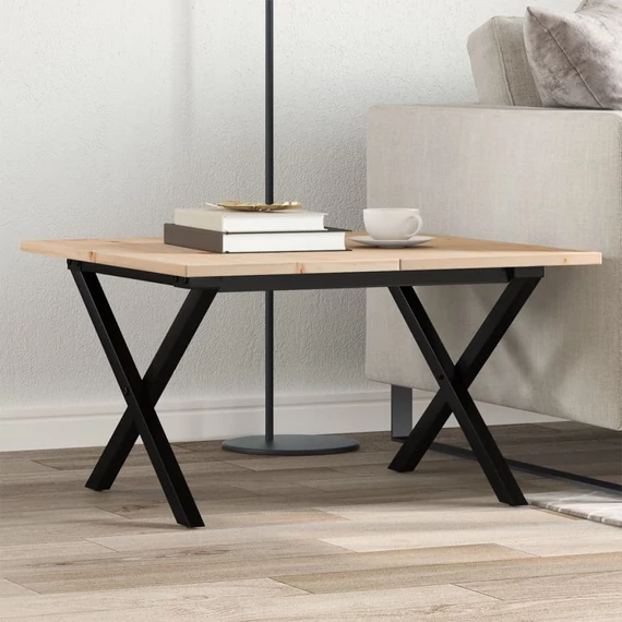 VidaXL tömör fenyőfa és öntöttvas dohányzóasztal X-vázzal 60x60x40 cm