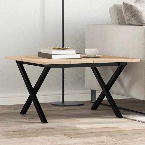 VidaXL tömör fenyőfa és öntöttvas dohányzóasztal X-vázzal 70x70x40 cm