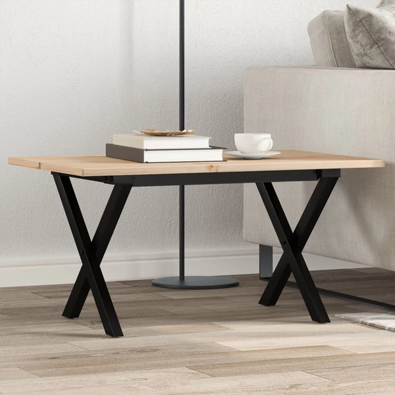 VidaXL tömör fenyőfa és öntöttvas dohányzóasztal X-vázzal 80x50x40 cm