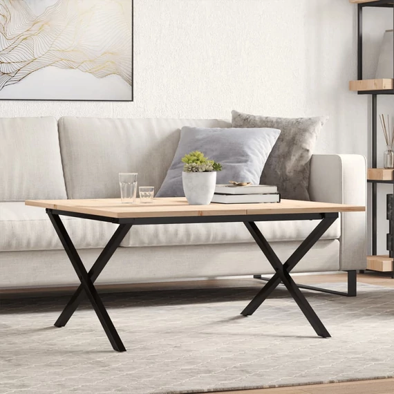 VidaXL tömör fenyőfa és öntöttvas dohányzóasztal X-vázzal 80x80x45 cm