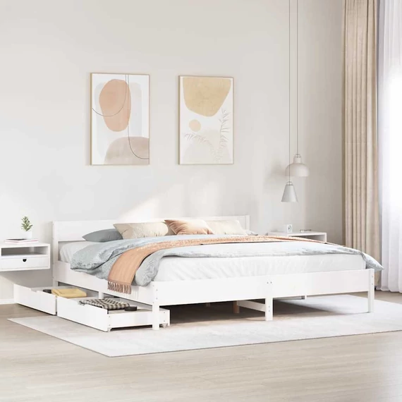 VidaXL fehér tömör fenyőfa ágy matrac nélkül 180 x 200 cm