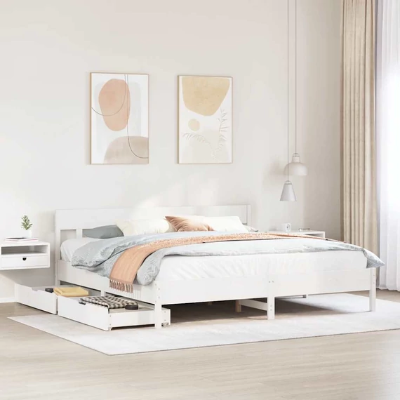 VidaXL fehér tömör fenyőfa ágy matrac nélkül 180 x 200 cm