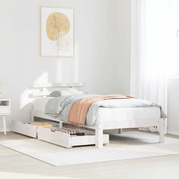 VidaXL fehér tömör fenyőfa ágykeret fiókokkal 90 x 200 cm