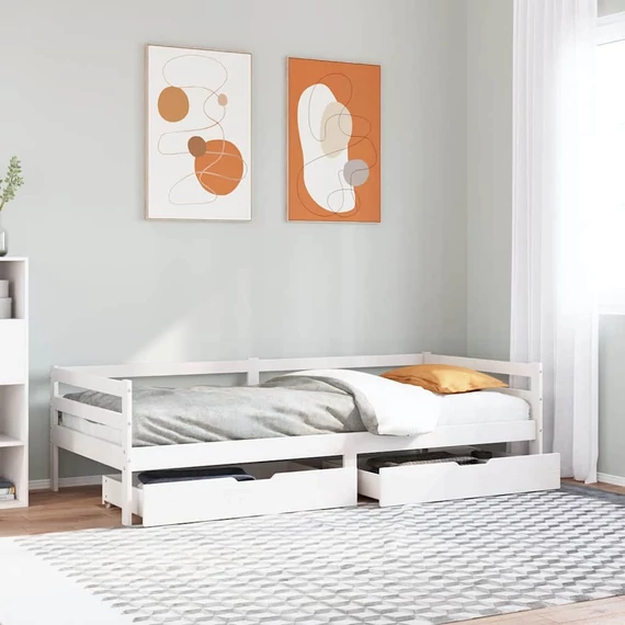 VidaXL fehér tömör fenyőfa kanapéágy fiókokkal 90 x 200 cm
