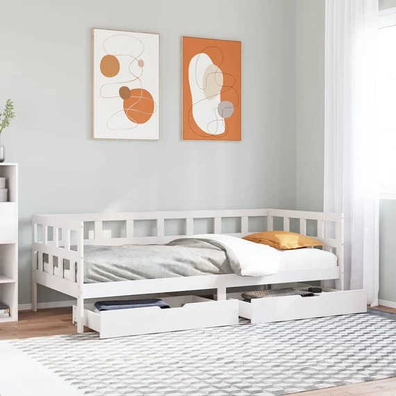 VidaXL fehér tömör fenyőfa kanapéágy fiókokkal 90 x 200 cm