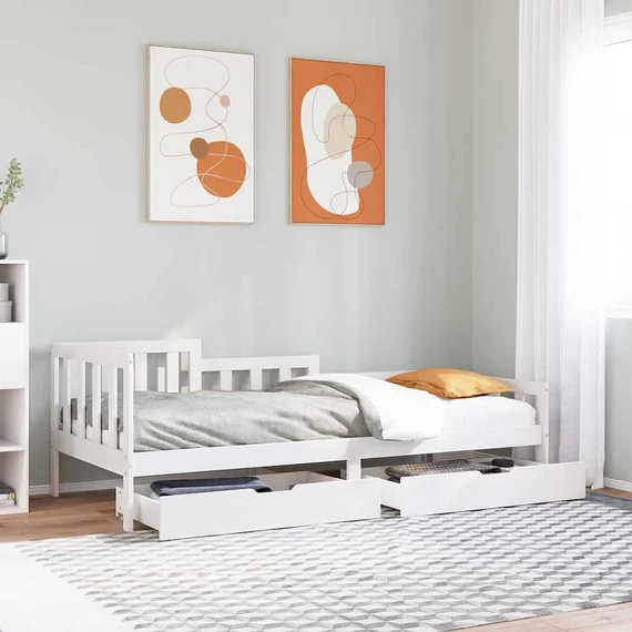 VidaXL fehér tömör fenyőfa kanapéágy fiókokkal 90 x 200 cm