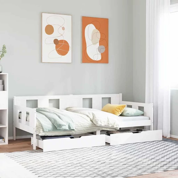 VidaXL fehér tömör fenyőfa kanapéágy fiókokkal 90 x 200 cm