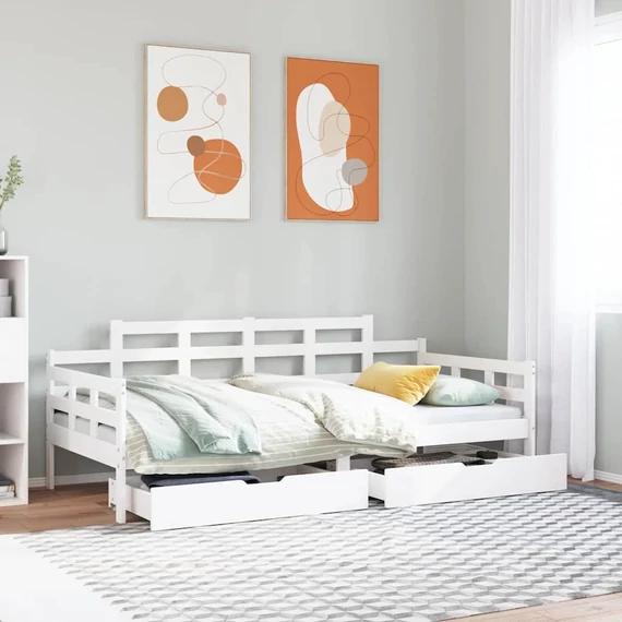 VidaXL fehér tömör fenyőfa kanapéágy fiókokkal 90 x 200 cm