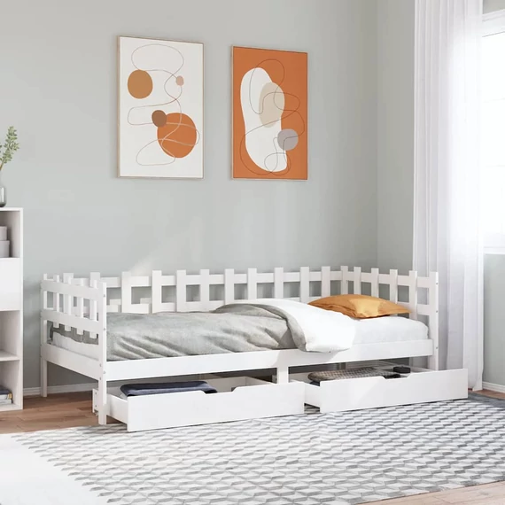 VidaXL fehér tömör fenyőfa kanapéágy fiókokkal 90 x 200 cm