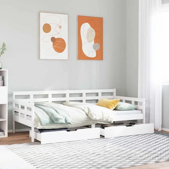 VidaXL fehér tömör fenyőfa kanapéágy fiókokkal 90 x 200 cm